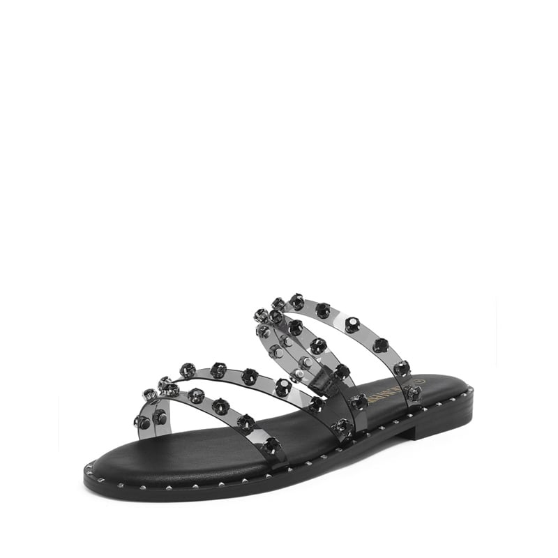 Clear Studded Rhinestone Flat Sandals